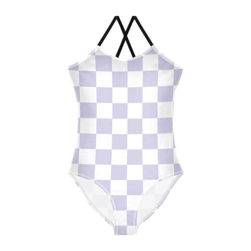 Image of Black and White Chess Girls One Piece Swimsuits Board Marble Tile Sport Halter Swimwear Beach Bathing Suit 3T