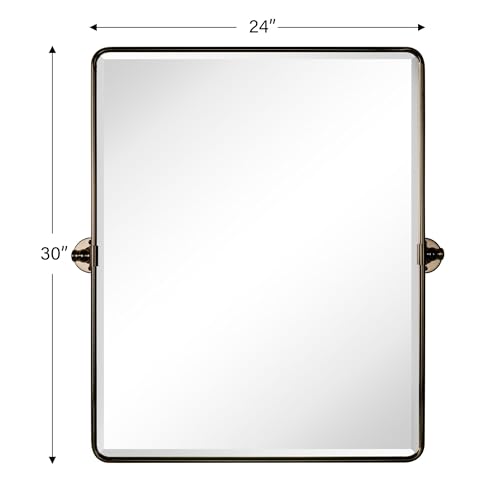 Image of Farmhouse Pivot Rectangle Bathroom Mirror Oil Rubbed Bronze Metal Framed Tilting Beveled Vanity Mirrors for Wall, Overall 27.91x 30 inches (Mirrror 24 x 30 inches)