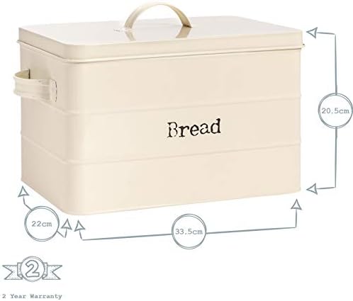 Harbour Housewares Industrial Bread Bin - Vintage Style Steel Kitchen Storage Caddy with Lid - Cream