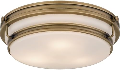 Quoizel Grafton Flush Mount Ceiling Light Fixture, 16 Inch, 3-Light Weathered Brass Ceiling Light for Hallway, Kitchen, Bedroom, Dining, Living Room, or Office