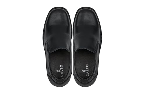 CALTO Men's Invisible Height Increasing Elevator Shoes - Black Leather Slip-on Lightweight Casual Loafers - 3.6 Inches Taller - K31714 - Size 11 D(M) US4