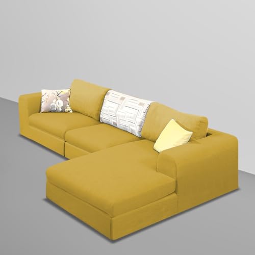 Image of Koza RHS 4 Seater L Shape Sofa Set for Living Room (Yellow Fabric) Premium Fabric Sofa