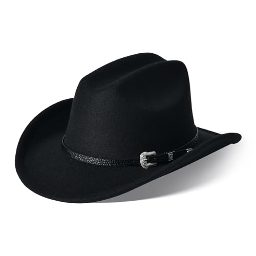 Image of Willheoy Kids Cowboy Hat for Girls Boys Western Cowgirl Hat with Buckle Belt Unisex Wide Brim Fedora Hat Dress Up Costume