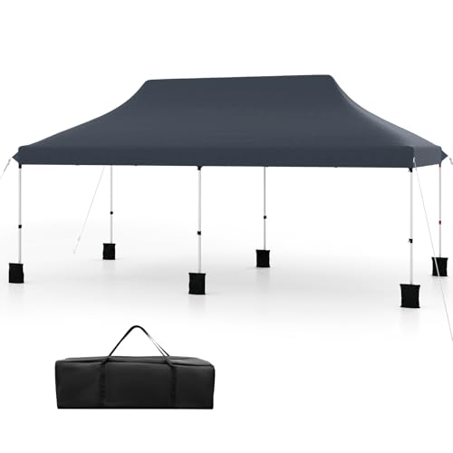 SPOTRAVEL 3m x 6m Pop Up Gazebo, UPF50+ Waterproof Marquee Gazebo Canopy Tent with Carrying Bag, Outdoor 3-Level Height Adjustable Party Tent Shelter for Garden Patio Beach (without Sides, Black)