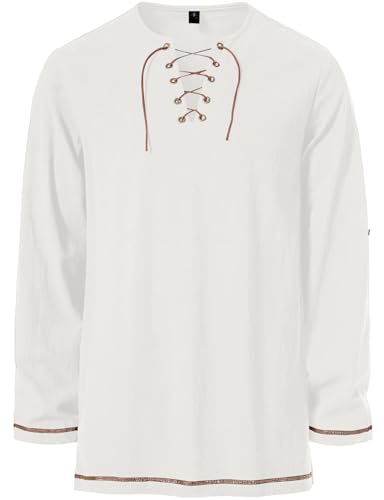 Image of JEMITOP Men's Pure Cotton Vintage Lace Up Shirts for Pirate Renaissance Viking Medieval Costume Without Belt