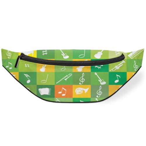 Grid Abstract Guitar Notes Fanny Pack for Women Men Waist Pack Crossbody Bag with Adjustable Belt for Travel Hiking Running Cycling Festivals