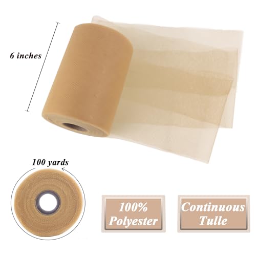 Image of Honey Gold Tulle Fabric Roll 6 Inch x 100 Yards Tulle Ribbon