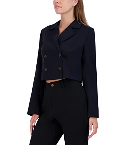 BCBGeneration Women's Double Breasted Jacket Long Sleeves Notch Lapel Button Front Relaxed Crop Coat2