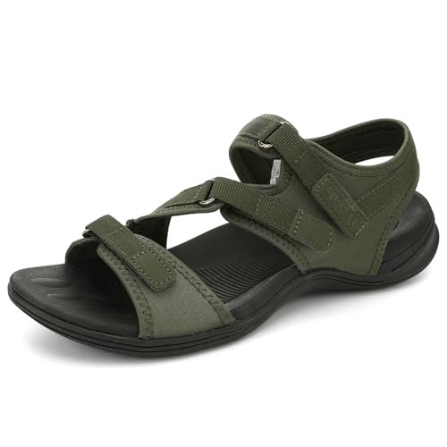 Image of UBFEN Womens Hiking Water Sport Sandals with Arch Support | 3 Adjustable Straps, Cushioned Footbed, Non-Slip, Comfortable Walking for Athletic Outdoor Summer Beach