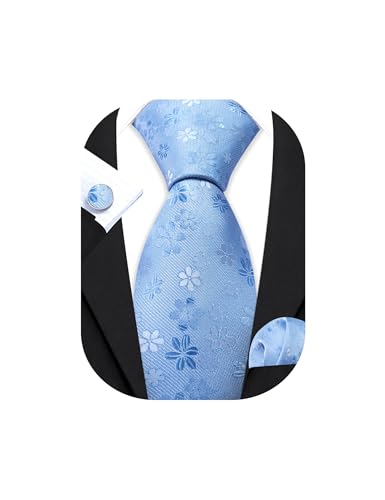 Image of Barry.Wang Men Tie Set Floral Paisley Silk Necktie Pocket Square Cufflinks Formal Wedding Party Business