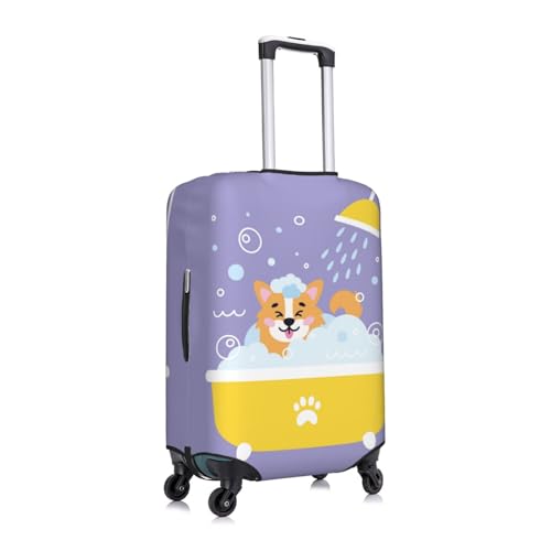 Corgi Washing In Bathtub Luggage Cover Protector Anti-Scratch Washable Fits 18-32 Inch Luggage-Medium3