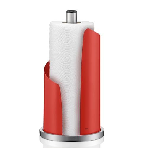 kela Portarotolo da cucinain piedi, per rotoli spessi, portarotolo da cucina alto 32 cm, STELLA, acciaio inossidabile/metallo rosso