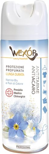 HOME PRO Wexor - Spray antipolillas y antiácaros perfumado, desodorante con narciso azul y flores de algodón, 400 ml