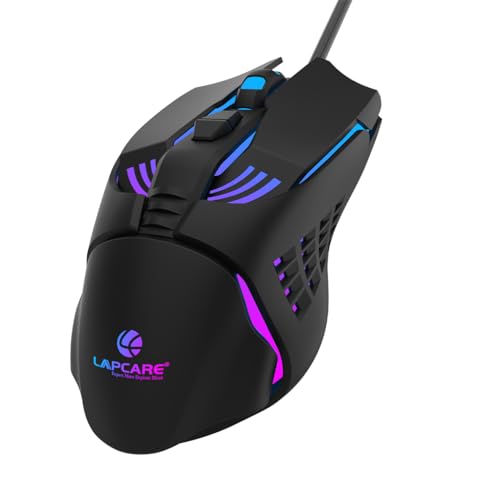 Image of Lapcare Champ LGM-105 Gaming Mouse, 6 Buttons, 4 Adjustable DPI Levels Upto 3600 DPI, 5 Circular & Breathing LED Light, Wired Mouse (Black)