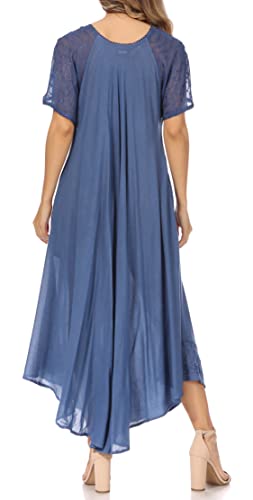 Image of Sakkas Egan Long Embroidered Caftan Dress /Cover Up with Embroidered Cap Sleeves