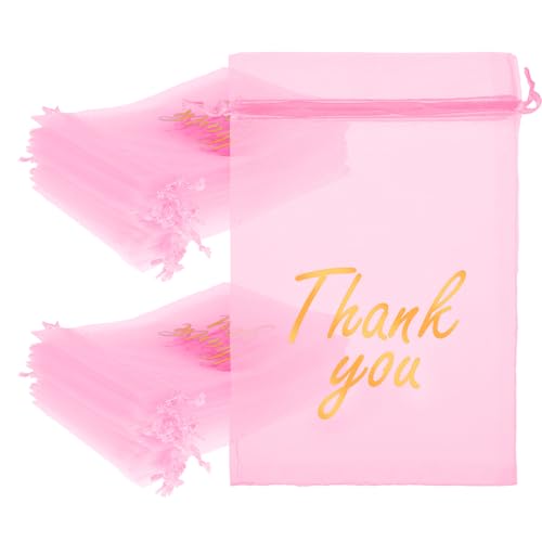 Abeillo 50 Pcs Small Thank You Gift Bags Organza Bags Small Mesh Bag with Drawstring, 4 x 6 Inch Mini Gifts Wrap Bag for Wedding Bridal Shower, Baby Shower Party Favor, Jewelry Candy (Pink)