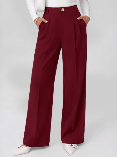 KIRUNDO 2026 Fall Wide Leg Pants for Women High Waisted Slack(Burgundy,M) - image 2