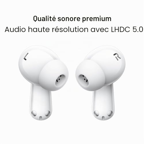 Oppo Enco Air4 Pro Écouteurs True Wireless,44h d'autonomie, Pilote en Titane de 12,4 mm, Bluetooth 5.4, Commandes tactiles, Annulation du Bruit AI, Android et iOS, IP55, [Version Italienne],Blanc