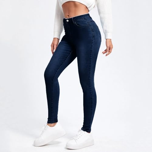 Skinny Jeans Damen High Waist,Damen Jeggings Stretch - Slim Fit Skinny Jeans mit Hoher Taille Lässige Stylische Denim Hose für Frauen Female Bequem & Dehnbar Pant Bleistiftjean Dark Blue XL