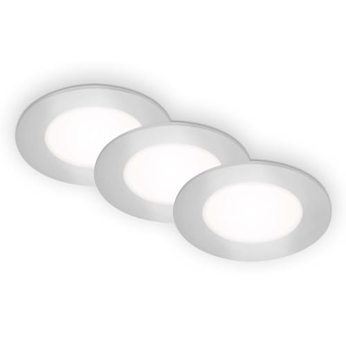 BRILONER Leuchten - 3er Set Einbauleuchten Decke LED, Einbaulampen ultraflach, Einbaustrahler, neutralweißes Licht, Chrom-Matt, 86x30 mm (DxH), 7125-434