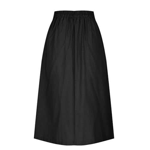 Womens Summer Linen Elastic Long Skirt Back Buttoned Swing Midi A Line Skirt Casual Comfy Button Solid A-Line Skirts4