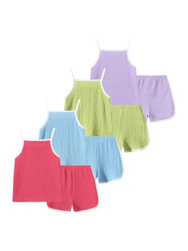 Image of Girls 8 Pieces Summer Outfits Casual Cami Tank Top and Dolphin Shorts Clothing Sets 4-8Y