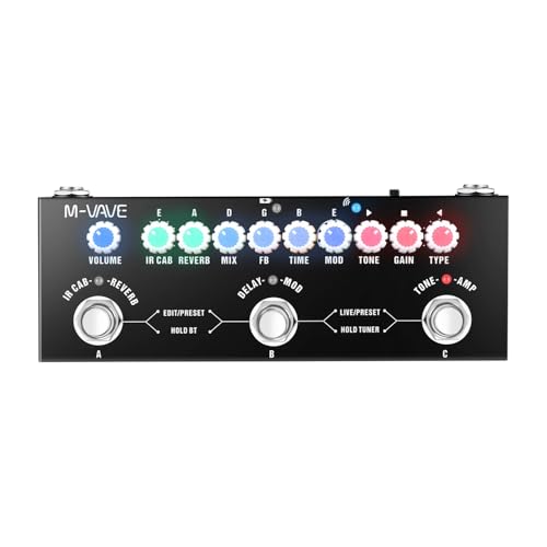 VOANZO Procesador de Efectos de Guitarra con Carga IR, Nueve Modelos de amplificadores, delay, reverberación, Fase, Coro, distorsión y Overdrive, Pedal multiefectos para grabación por Bluetooth
