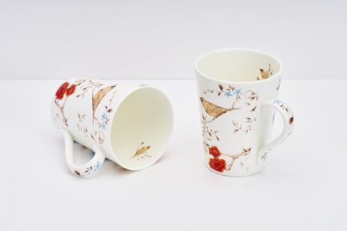 Image of GOLDEN QUEEN'S Mugs Set of 2 for Coffee, Tea, Milk - Ideal for Your Daily Beverage Ritual, Hosting & Casual Gatherings - Blooming Birdsong