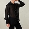 Carolilly Men's Long Sleeve Black Mesh Shirt See Through Button Down Tops Shirt for Party Club Danse Latin (Black, XXL) #3