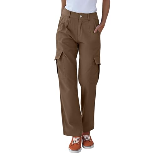 eoeioa Baggy Womens Cargo Pants Y2k Waterproof Button Elastic High Waisted Hiking Pants Wide Leg Pant with Pockets4