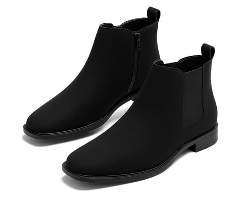 Image of Kraasa THE Ashford - Men's Stylish Vegan Leather Chelsea Boots with Side Zipper & Elastic Panel, Square Toe Ankle Boot (Tan /Black /Brown)