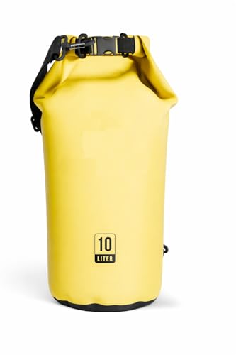 Image of Leosportz Waterproof Dry Bag with Shoulder Strap | Water Bag for Swimming River Rafting | Floating and Lightweight Travel Bag for Men and Women (Yellow, 10, litres)