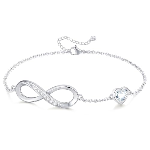 FUNEIA Bracelet Femme Argent 925 Infini Coeur Bracelet Réglable d’amour Femme Bracelets Cadeau Noël Infinity Heart Bracelets Silver Fille Anniversaire...