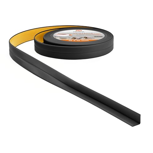 Quest Rodapiés Flexible Autoadhesivo Rodapié Plegable para Cocina Baño Cinta de sellado Perfil PVC Estanco Decorativo 10 mm x 10 mm | 5 Metros | Negro