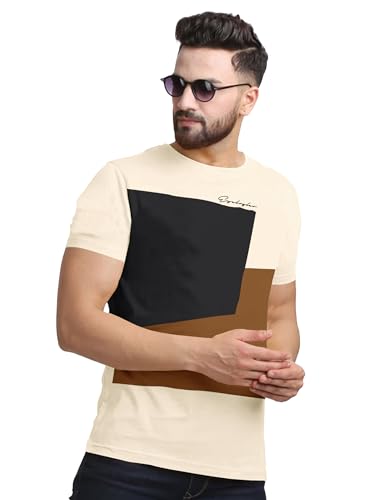 Image of Noble Monk Men Regular Fit T-Shirt | Round Neck | Half Sleeve | Self Design | Casual T Shirt for Men