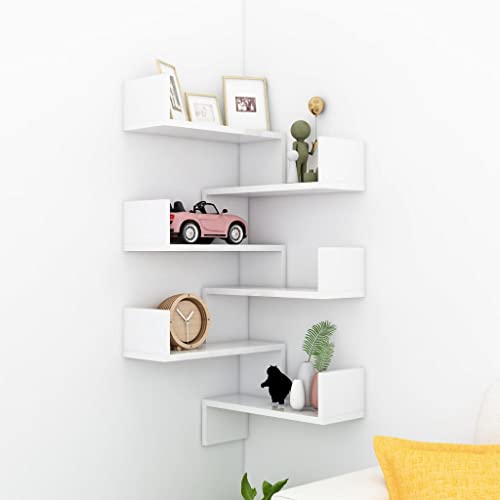 Coavain Estante de Esquina Pared 2 uds Madera 40x40x50 cm Corner Shelf Muebles Esquineros Estante Esquina Librero Flotante Estante Libros Pared Estante Flotante Estantes Madera Blanco Brillo