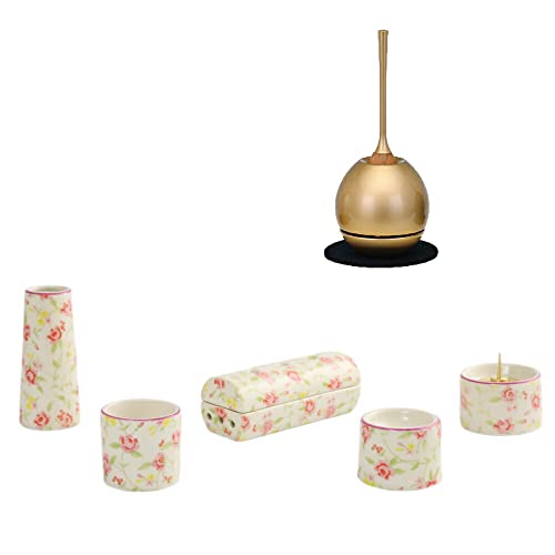 京仏壇はやし 仏具セット おりん付き アイリスロマネス筒香炉チェリーピンク+たまゆらりん【アッシュ棒/桑色台】オリジナルクロスセット