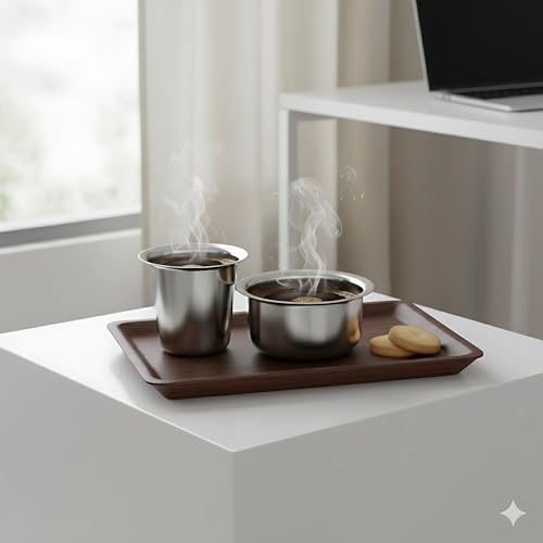 Image of Traditional Kumbakonam Coffee Dabara Set | Stainless Steel Pack of 2 | 100 ml Tumbler with 200 ml Bowl | South Indian Filter Coffee Serveware Drinkware Mirror Finish