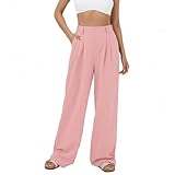 Neteson Pantalones Mujer Verano Anchos Cintura Alta Pantalon de Pierna Recta Suelto Rectos Pantalones Trabajo Oficina Elegante Casual Largos Pantalón de Traje Ligeros Cómodos con Bolsillos