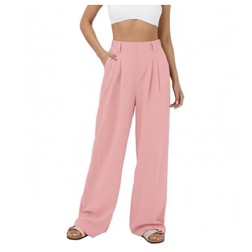 Neteson Stoffhose Damen Sommer Elegant Weite Hosen Hohe Taille Business Hose Weites Bein Palazzo Hose mit Taschen Lässig Anzughose Locker Arbeitshose Büro Freizeithose