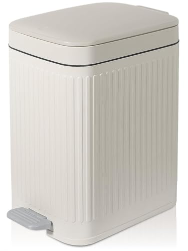 Orchid M 10L Bathroom Trash Can with Lid Press-Top Lid & Foot Pedal 2-in-1 Garbage Can 2.6 Gal Plastic Wastebasket Soft Close Dog proof Slim Step-On Trash Bin for Kitchen/Office/Bedroom (White)