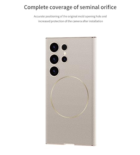 Image of Midkart Leather Case Compatible with Samsung Galaxy S24 Ultra and Compatible with Magsafe Charging Electroplated Hard PC Lightweight Cover, Beige