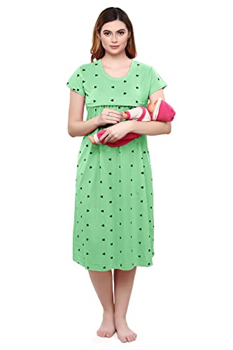 Image of TIGYWIGY Women's Cotton Printed Knee Length Maternity /Feeding /Nursing Nighty