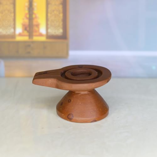 Image of Neelkanth Shivling Stone - Original Narmada Stone Jaladhari, Yoni Base, Lingam Holder, Panapitham Shivling Base Pitha Stand For Home Puja (Red, 3 Inch Damru)