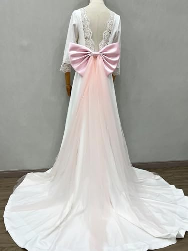 Image of Detachable Satin Bow for Wedding Dress Bowknot with Irregular Tulle Tail