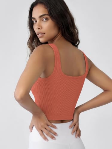 Image of ODODOS 3-Pack Seamless Square Neck Crop Tank for Women Ribbed Knit Soft Low Back Cropped Tops