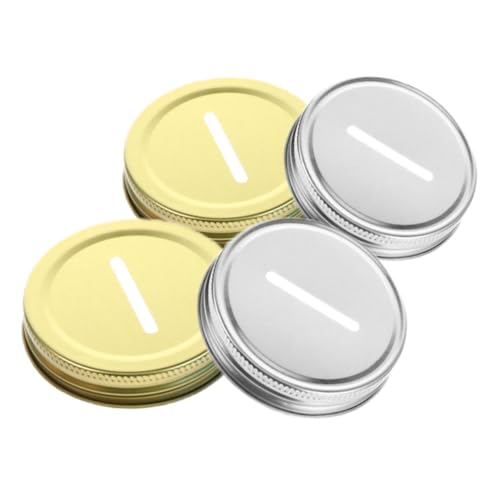 GLEAVI 4Pcs Metal Coin Bank Slot Lids for Jars Replacement Caps Smooth Edges for Safe Use for DIY Piggy Bank