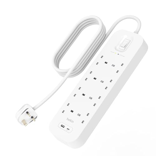 Belkin 8-Outlet Surge Protector Power Strip with USB-C and A Ports 2m Cord
