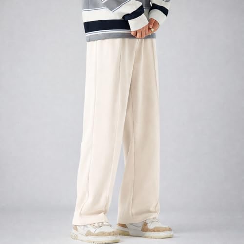 Image of Men Wide Leg Loose Fit Trousers with Elastic Waist & Drawstring - Korean Style Relaxed Straight Pants for Men, Casual Lounge Travel Wear, Comfortable Soft Fabric