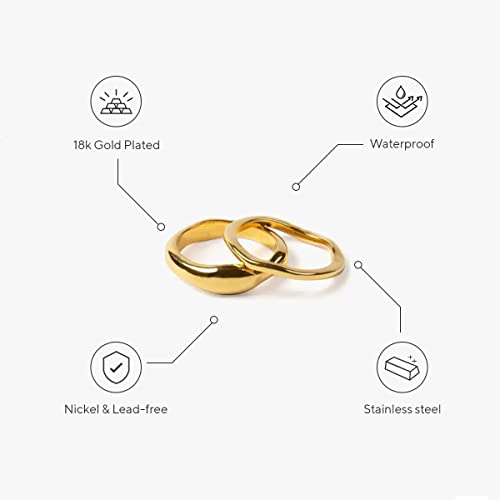 JewelVerse 18K Gold Plated Irregular Ring For Women | Gold Rings For Women | Stackable Rings | Classic Simple Wedding Band Ring Size 6-103